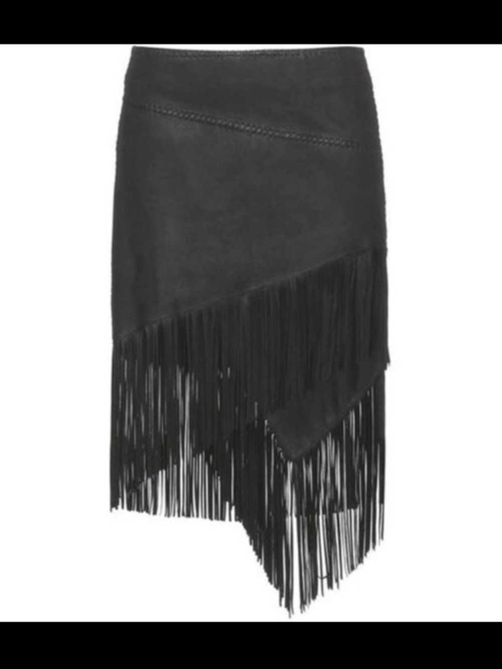 Polo by Ralph Lauren Black Asymmetrical Fringe Leather Skirt